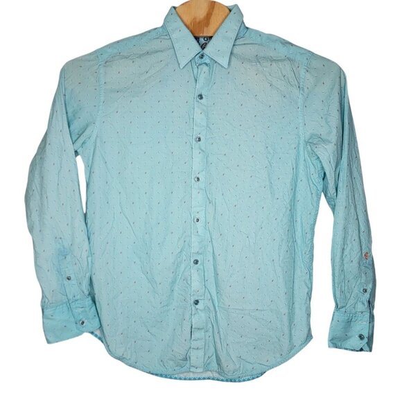 Robert Graham‎ Large L Light Blue Patterned Flip Cuff Long Sleeve Button Shirt - Picture 1 of 6